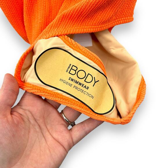 NEW Cotton on Orange One Piece Swimsuit Small Ribbed Textured Cheeky Swim NWT - Picture 4 of 11